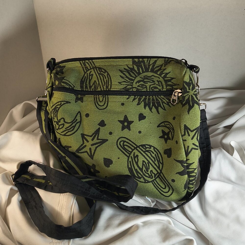 Celestial Womens Purse 9 by 9.5 inch 2 zippered pouches, one pocket velcro